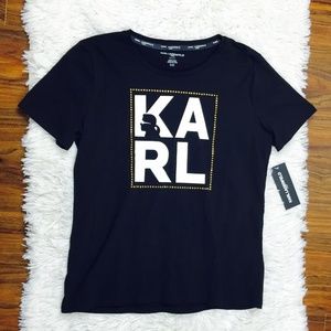 Karl Lagerfeld Paris Gold Studded Logo Tee